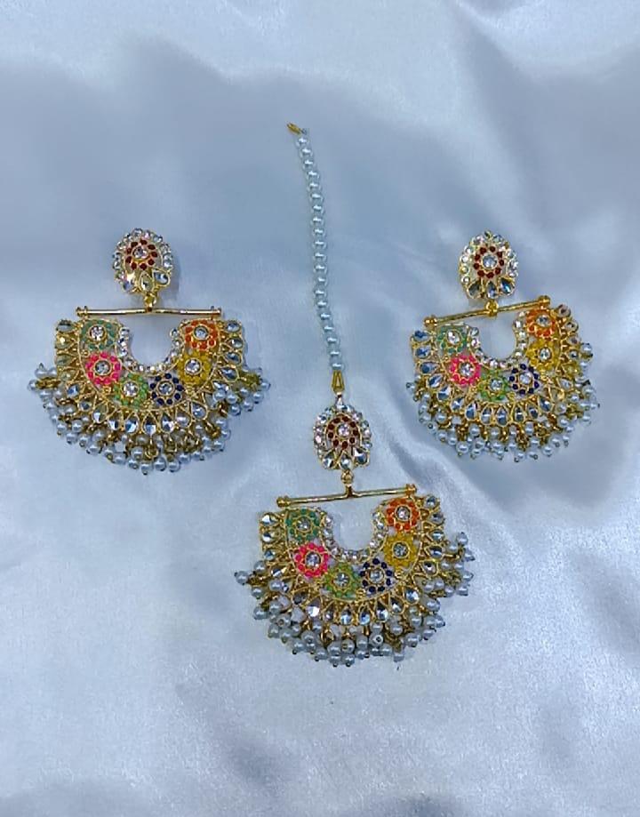 Elegant Gold-Plated Multicolor Bindiya Set – 3-Piece Fancy Jewelry