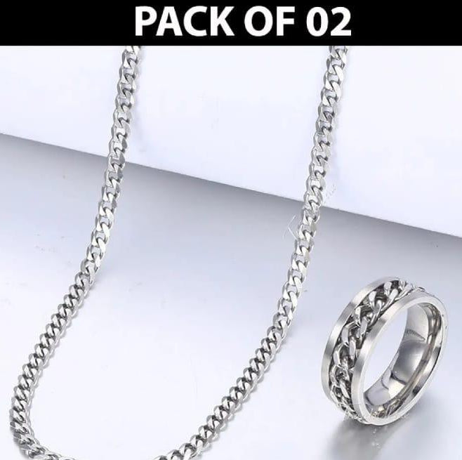 Stainless Steel Chain & Ring Set – Trendy & Long-Lasting Silver Jewelry