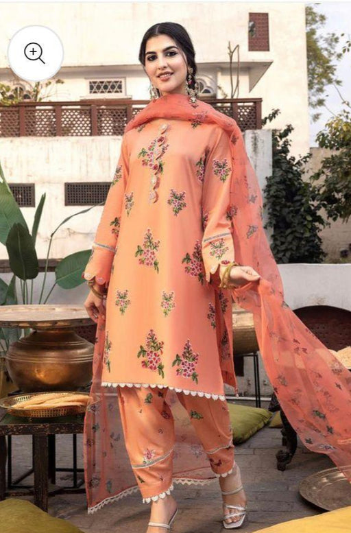 Printed Silk 3-Piece Suit with Embroidered Organza Dupatta