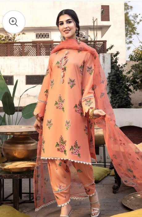 Printed Silk 3-Piece Suit with Embroidered Organza Dupatta