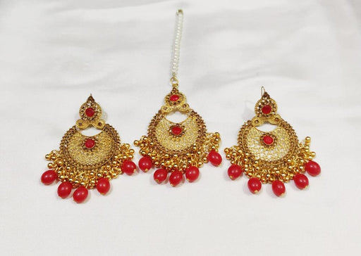 Title: Elegant 1-Carat Gold-Plated Earrings & Bindiya Set