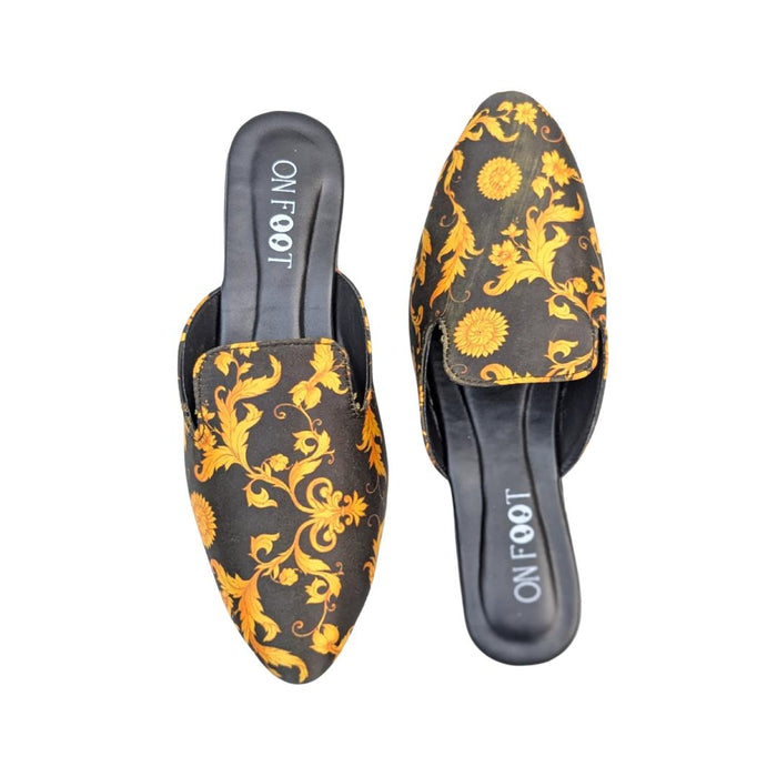 Elegant Printed Fabric Mules for Women – Fancy, Formal & Casual Footwear