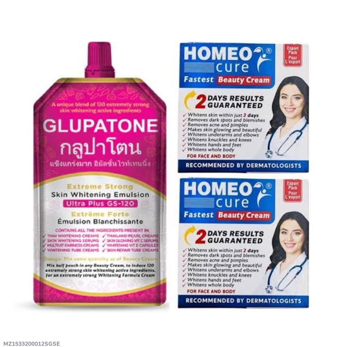 GLUPATONE Extreme Strong Emulsion & Homeo Cure Beauty Cream – Skin Brightening Set (3-Piece)