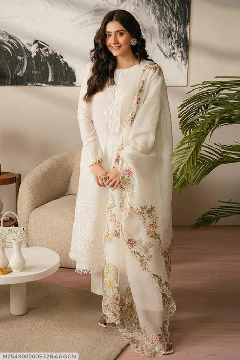 White Embroidered Lawn 3-Piece Suit – Timeless Elegance