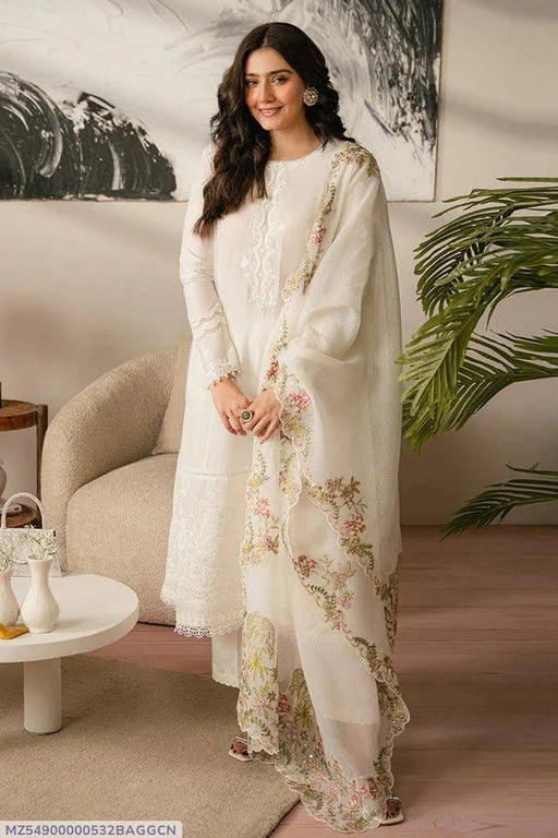 White Embroidered Lawn 3-Piece Suit – Timeless Elegance