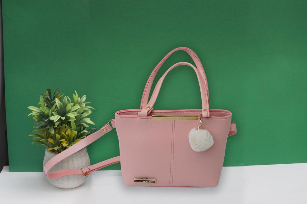 Stylish Pink Embellished PU Leather Handbag for Women | Elegant & Trendy