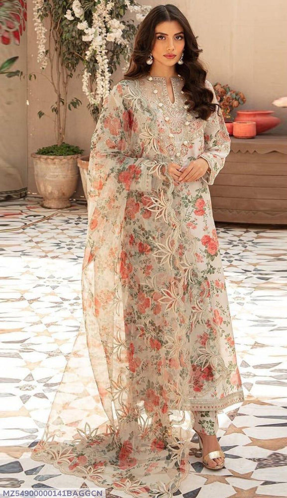 Beige Karandi Printed & Embroidered 3-Piece Suit