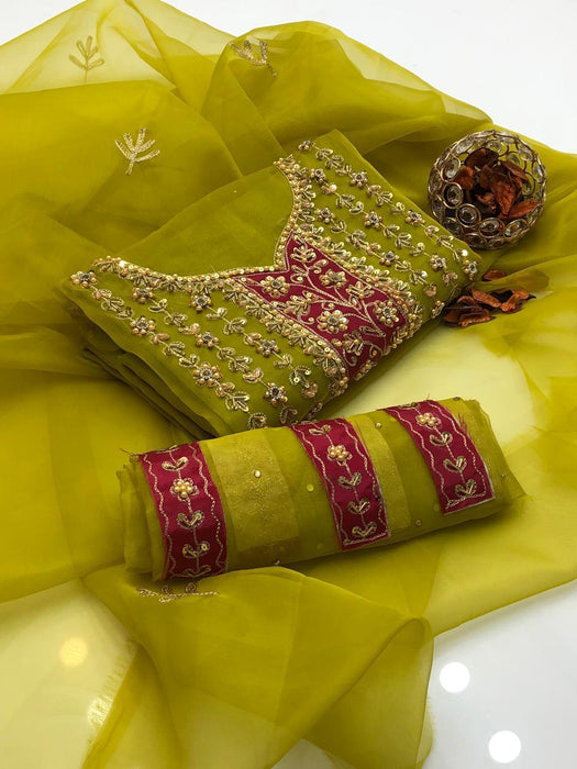 Elegant Green Hand Embroidered Organza Shirt with Dupatta – 2-Piece Set