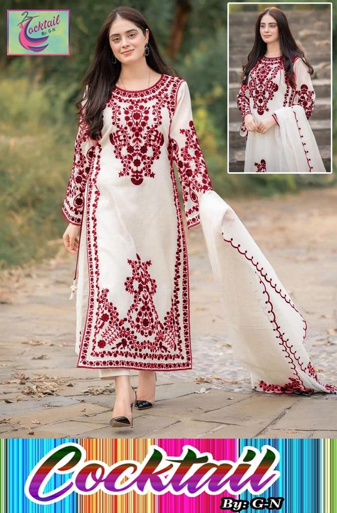 Elegant Women's White Embroidered Organza 3-Piece Suit