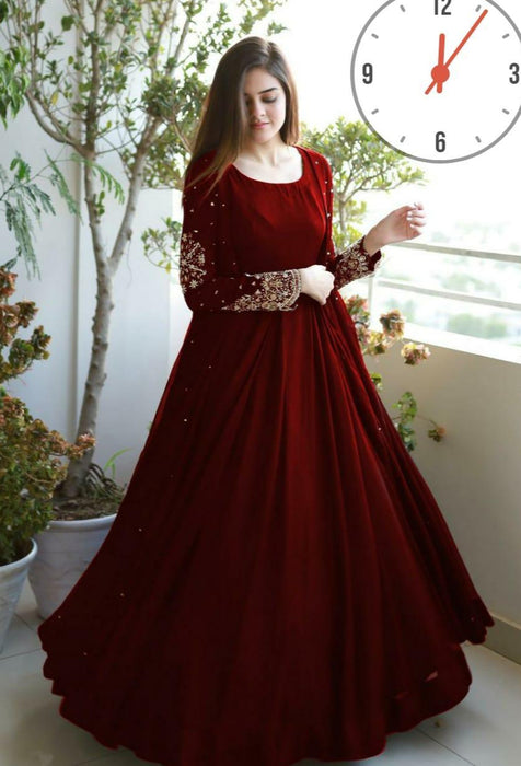 Elegant Maroon Shamoz Silk 3-Piece Embroidered Dress Set