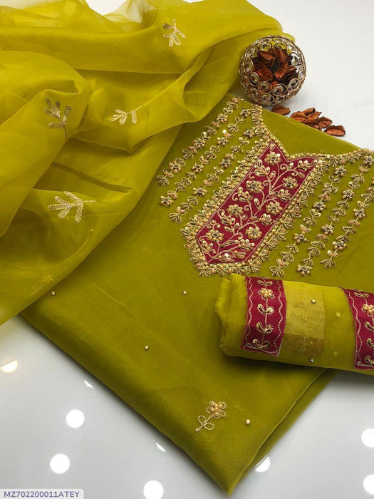 Elegant Green Hand Embroidered Organza Shirt with Dupatta – 2-Piece Set