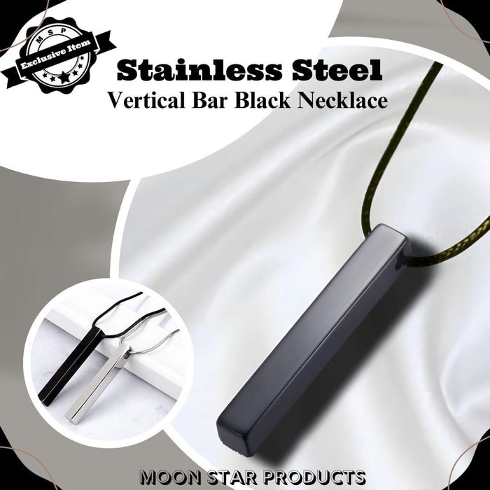 Sleek Black Stainless Steel Vertical Bar Necklace – Unisex