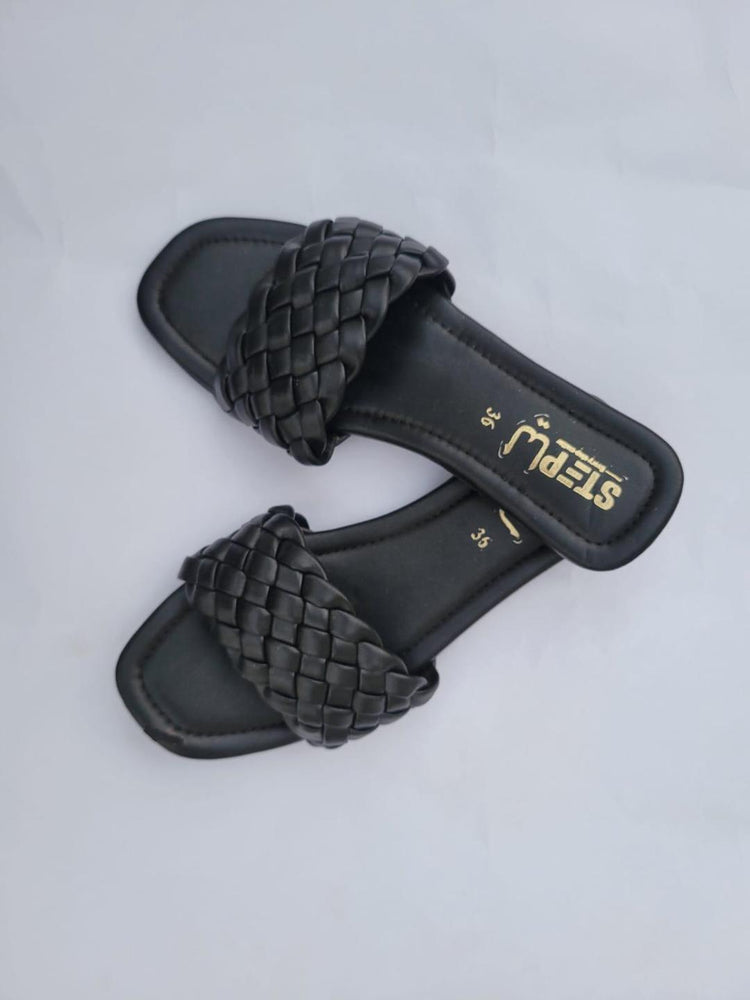 Women's Casual Rexine Slippers – Black (Comfortable & Stylish)