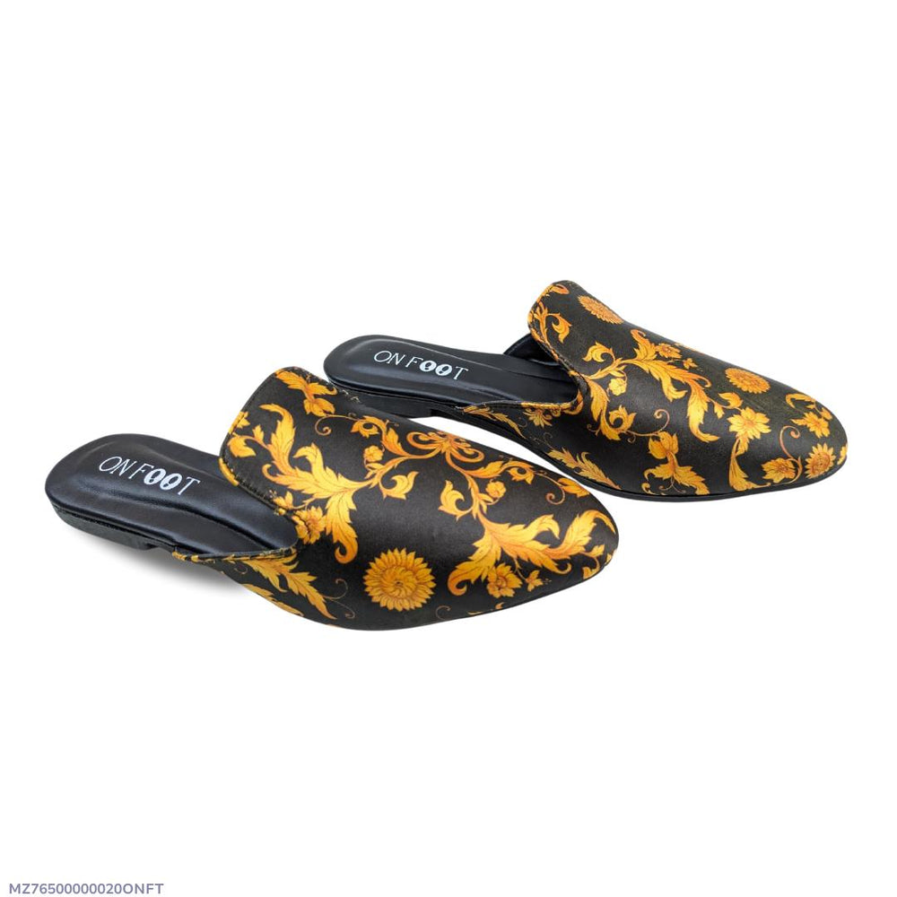 Elegant Printed Fabric Mules for Women – Fancy, Formal & Casual Footwear