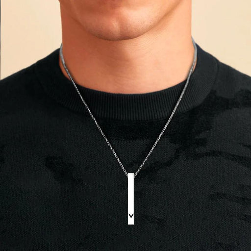 Minimalist Silver Stainless Steel Vertical Bar Necklace – Unisex