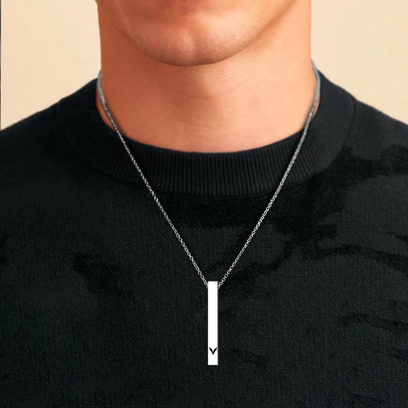 Minimalist Silver Stainless Steel Vertical Bar Necklace – Unisex