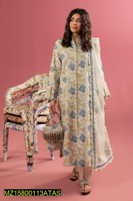 3-Piece Printed Lawn Suit – Shirt, Trouser & Dupatta