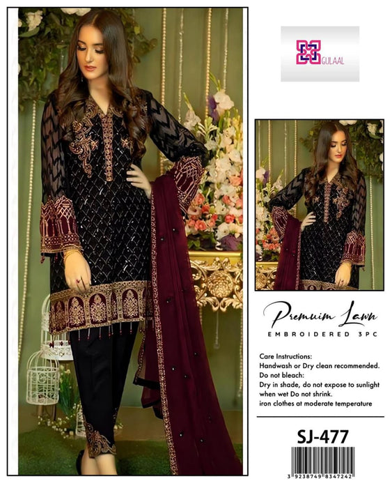 Elegant Black Sequins Embroidered Lawn 3-Piece Suit with Bamber Dupatta