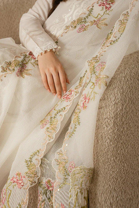 White Embroidered Lawn 3-Piece Suit – Timeless Elegance