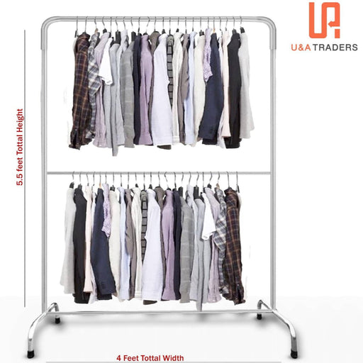 Silver Clothes Hanging Stand – 5.5ft Height, Easy to Assemble & Durable