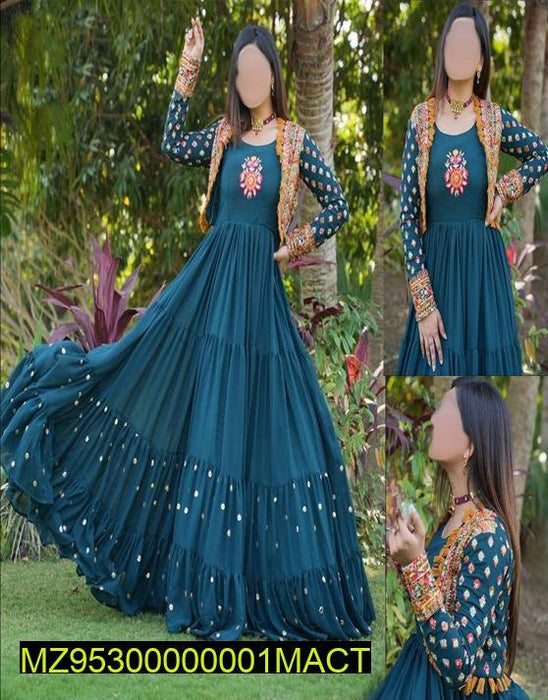 Elegant 2-Piece Shamoz Silk Embroidered Maxi & Koti Set – Timeless & Graceful Attire