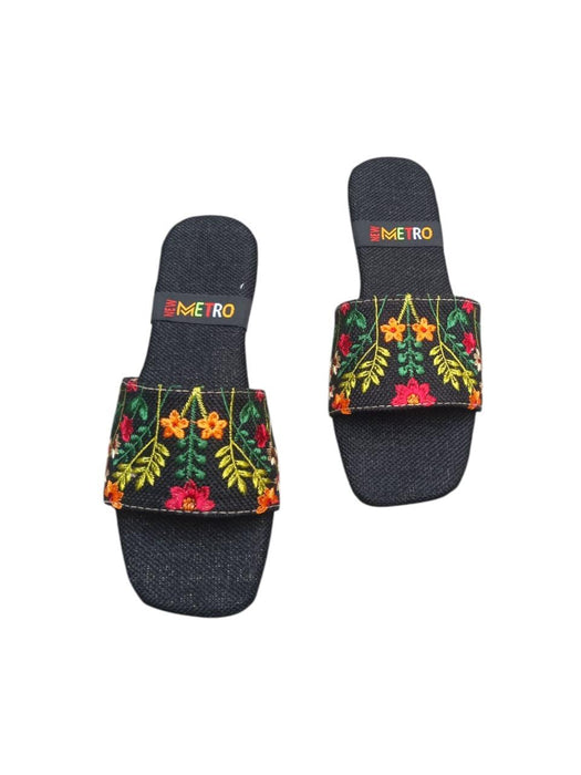 Elegant Black Embroidered Fabric Flats for Women – Perfect for Formal Wear