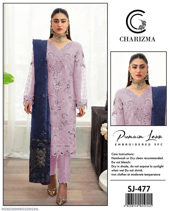 Elegant Lilac Sequins Embroidered Lawn 3-Piece Suit with Bamber Dupatta