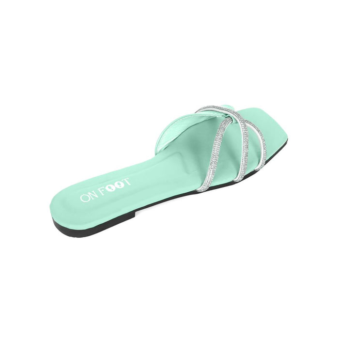 Women's Fancy & Formal Green Rexine Flats – Stylish & Comfortable