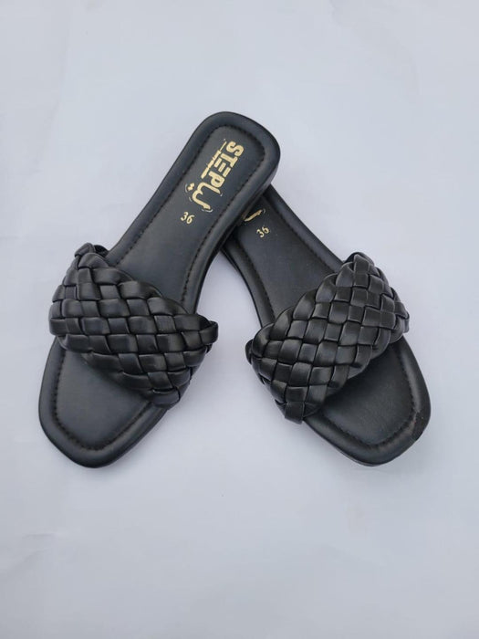 Women's Casual Rexine Slippers – Black (Comfortable & Stylish)