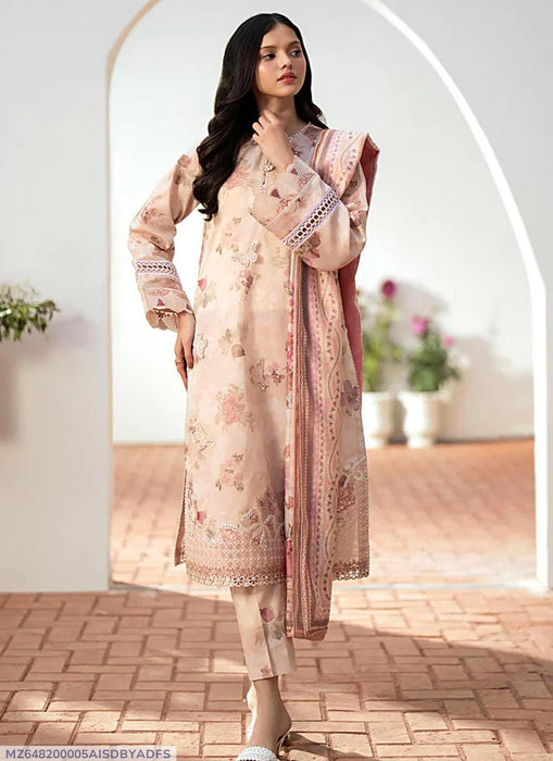 Pink Printed Linen 3-Piece Suit – Elegant & Trendy