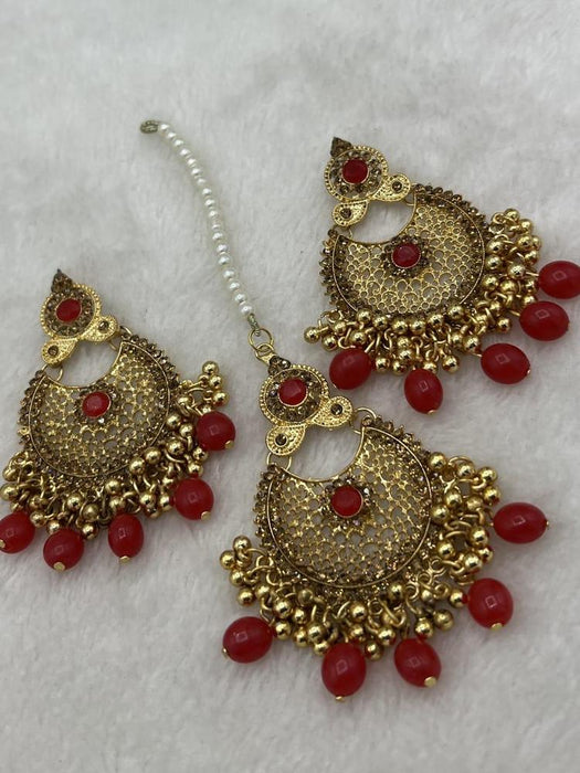 Title: Elegant 1-Carat Gold-Plated Earrings & Bindiya Set