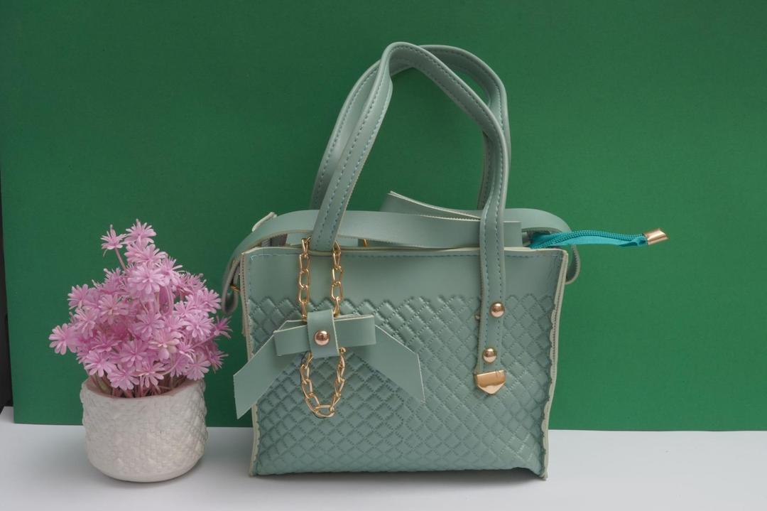 Stylish Green Textured PU Leather Handbag for Women | Top Handle & Strap