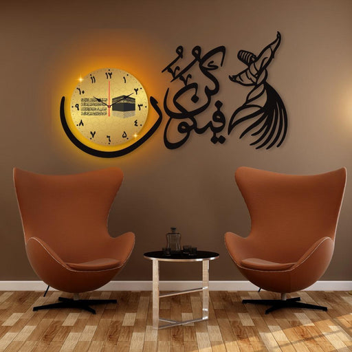 Elegant Calligraphy Wall Clock – Black & Gold | Stylish & Precise Quartz Movement