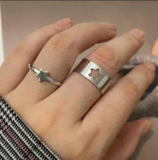 2-Piece Silver-Plated Adjustable Rings – Western & Korean Style