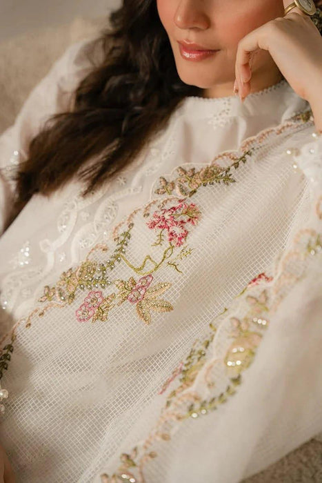 White Embroidered Lawn 3-Piece Suit – Timeless Elegance