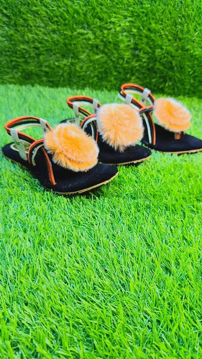 Girls' Plain Orange and black Sandals – Comfortable & Trendy Footwear