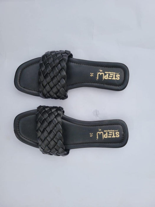 Women's Casual Rexine Slippers – Black (Comfortable & Stylish)