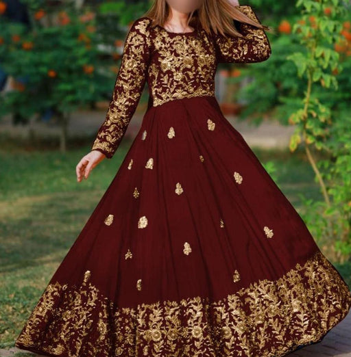 Elegant Maroon Shamoz Silk 2-Piece Embroidered Maxi Set